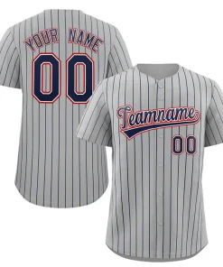 Custom Gray Navy-Red Stripe Fashion Authentic Baseball Jersey