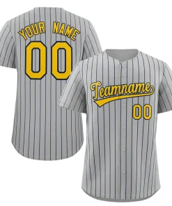 Custom Gray Gold-Navy Stripe Fashion Authentic Baseball Jersey