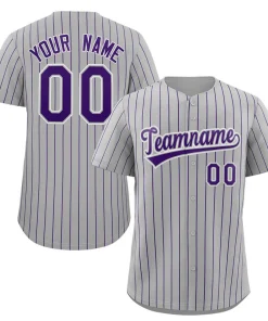 Custom Gray Purple-White Stripe Fashion Authentic Baseball Jersey