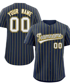 Custom Navy White-Gold Stripe Fashion Authentic Baseball Jersey