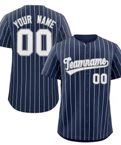 Custom Navy White-Gray Stripe Fashion Authentic Baseball Jersey