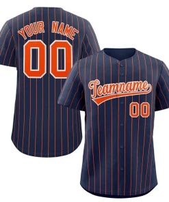 Custom Navy Orange-White Stripe Fashion Authentic Baseball Jersey