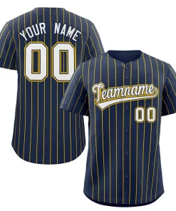 Custom Navy White-Gold Stripe Fashion Authentic Baseball Jersey