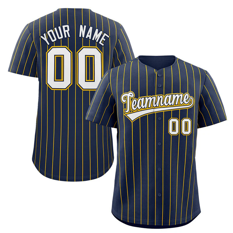 Custom Navy White-Gold Stripe Fashion Authentic Baseball Jersey