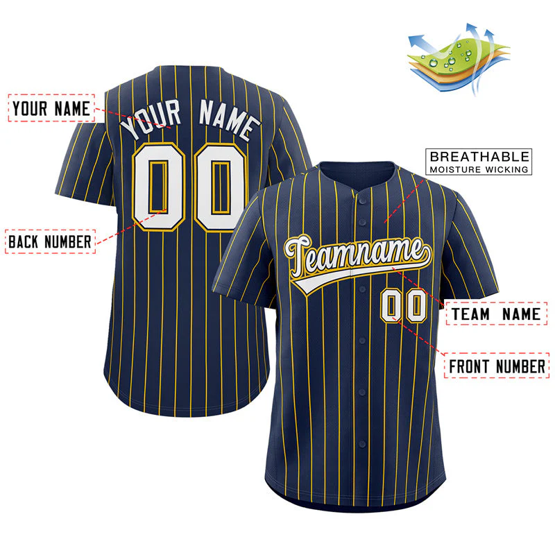Custom Navy White-Gold Stripe Fashion Authentic Baseball Jersey - Image 2