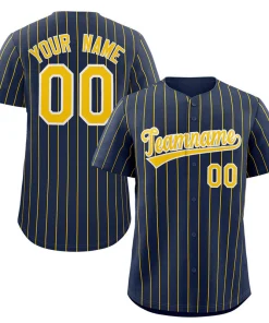 Custom Navy Gold-White Stripe Fashion Authentic Baseball Jersey