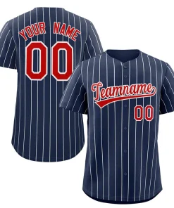 Custom Navy Red-White Stripe Fashion Authentic Baseball Jersey