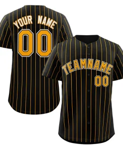 Custom Black Yellow-White Stripe Fashion Authentic Baseball Jersey