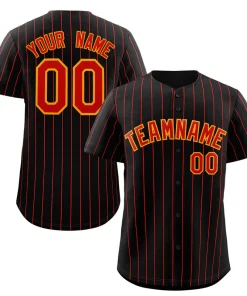 Custom Black Red-Orange Stripe Fashion Authentic Baseball Jersey