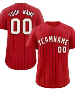 Custom Red White-Black Stripe Fashion Authentic Baseball Jersey