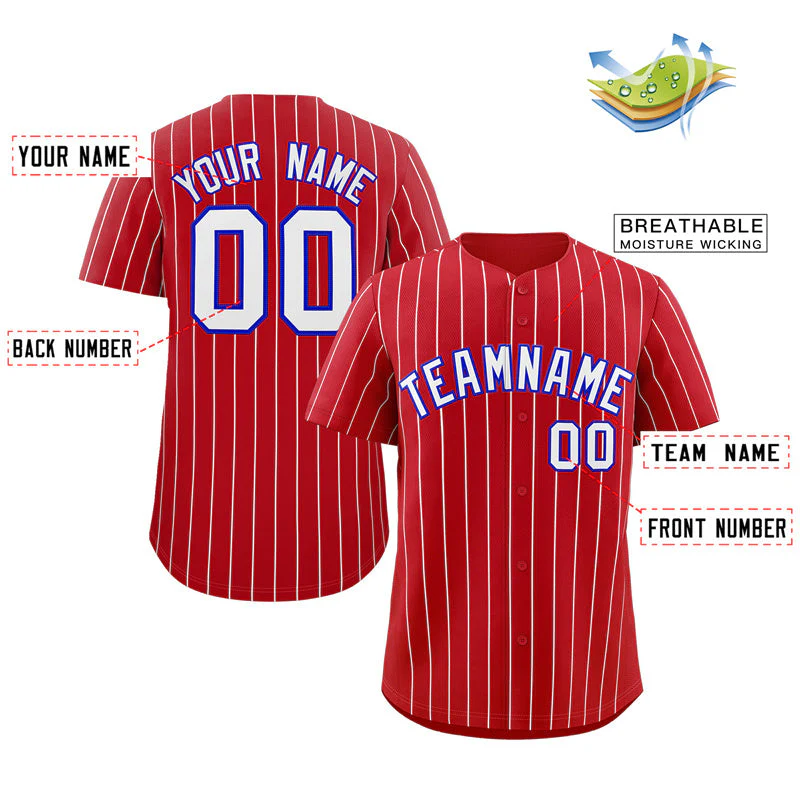 Custom Red White-Royal Stripe Fashion Authentic Baseball Jersey - Image 2