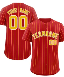 Custom Red Gold-White Stripe Fashion Authentic Baseball Jersey
