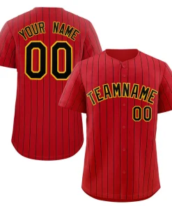 Custom Red Black-Yellow Stripe Fashion Authentic Baseball Jersey