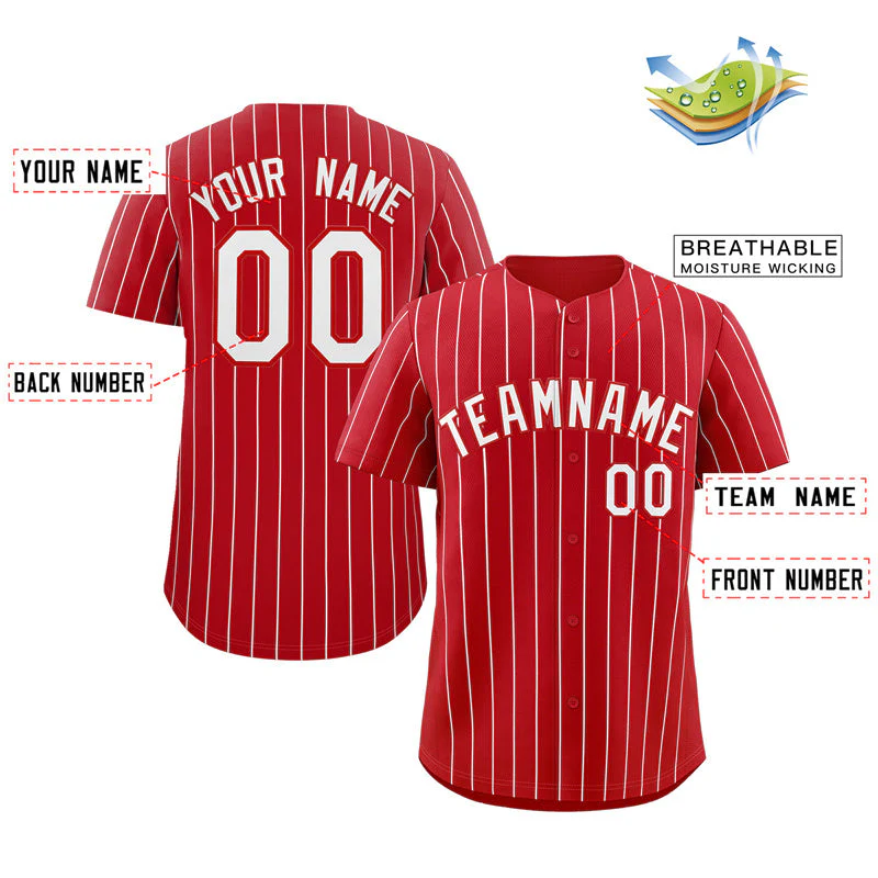Custom Red White Stripe Fashion Authentic Baseball Jersey - Image 2