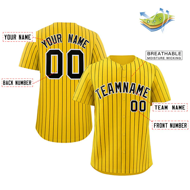 Custom Gold Black-White Stripe Fashion Authentic Baseball Jersey - Image 2