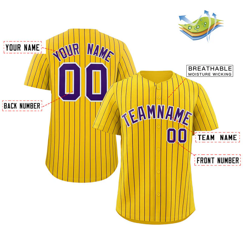 Custom Gold Purple-White Stripe Fashion Authentic Baseball Jersey - Image 2