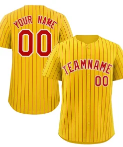 Custom Gold Red-White Stripe Fashion Authentic Baseball Jersey