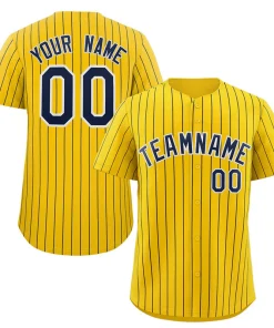 Custom Gold Navy-White Stripe Fashion Authentic Baseball Jersey