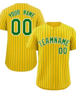Custom Gold Green-White Stripe Fashion Authentic Baseball Jersey