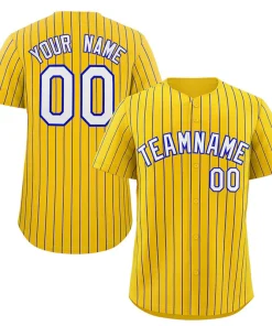 Custom Gold White-Royal Stripe Fashion Authentic Baseball Jersey