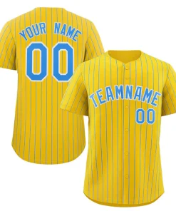 Custom Gold Powder Blue-White Stripe Fashion Authentic Baseball Jersey