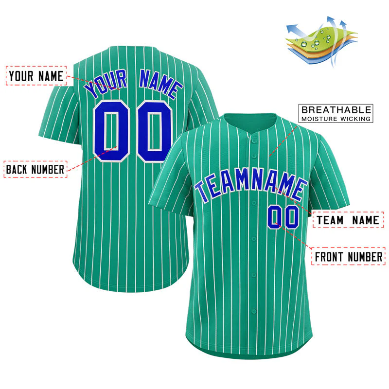 Custom Teal Royal-White Stripe Fashion Authentic Baseball Jersey - Image 2