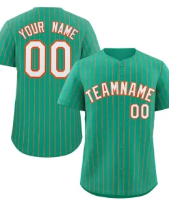 Custom Teal White-Orange Stripe Fashion Authentic Baseball Jersey