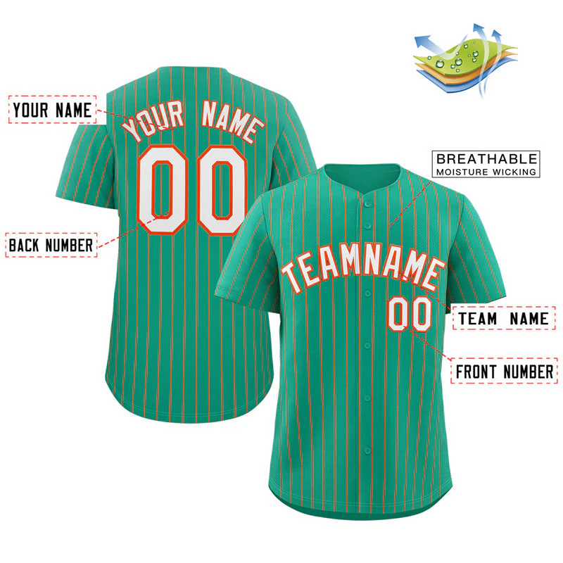 Custom Teal White-Orange Stripe Fashion Authentic Baseball Jersey - Image 2