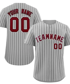 Custom Gray Crimson-White Stripe Fashion Authentic Baseball Jersey