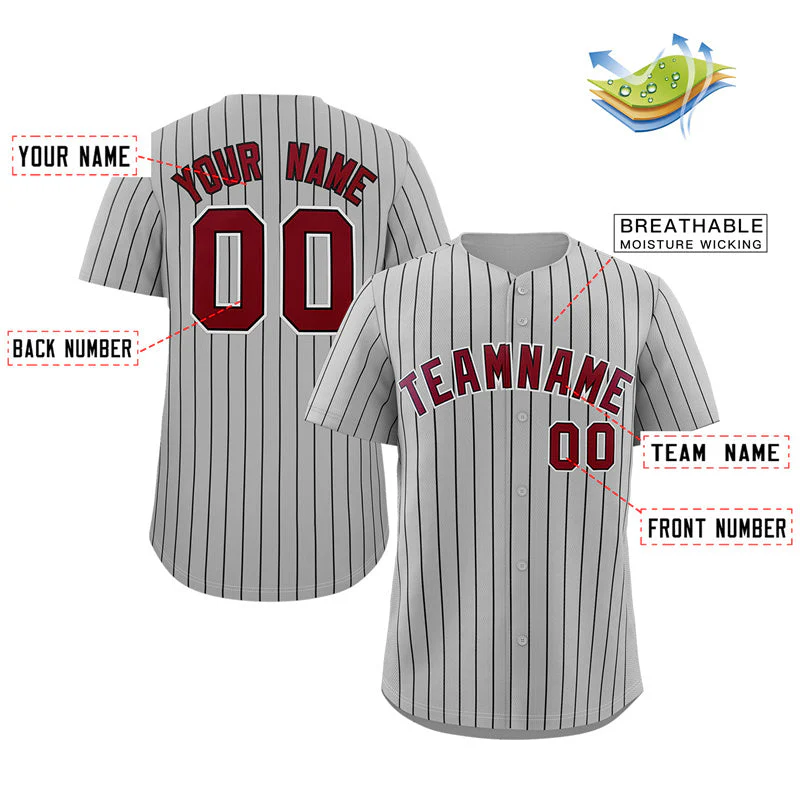 Custom Gray Crimson-White Stripe Fashion Authentic Baseball Jersey - Image 2