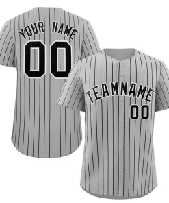 Custom Gray Navy-White Stripe Fashion Authentic Baseball Jersey