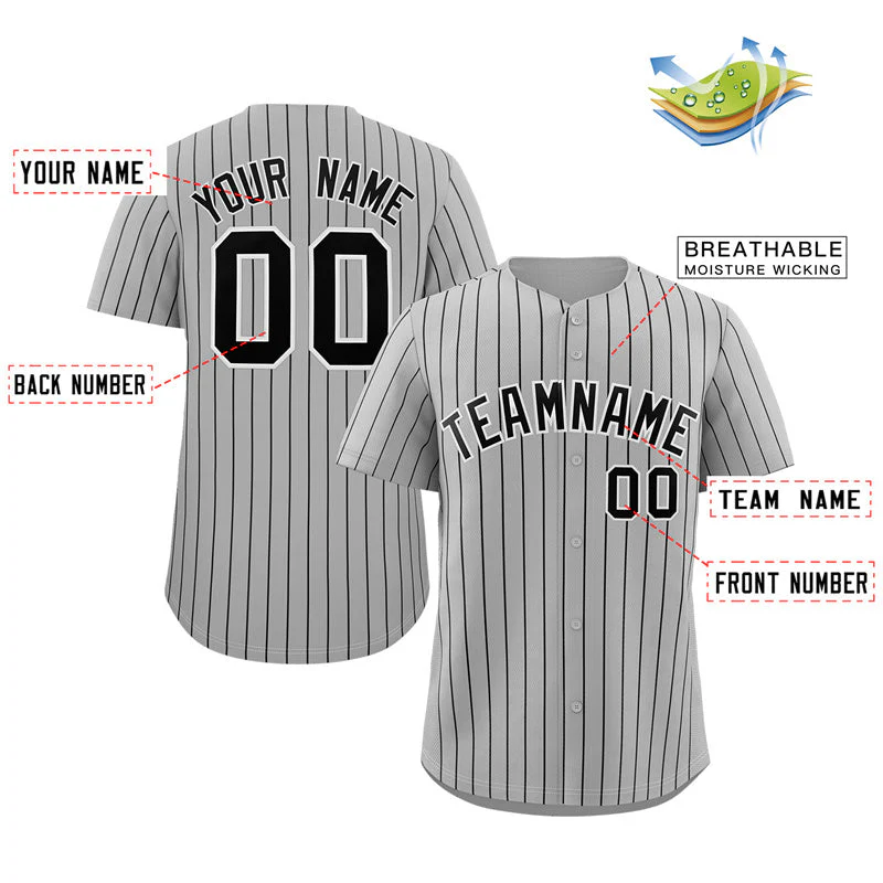 Custom Gray Navy-White Stripe Fashion Authentic Baseball Jersey - Image 2