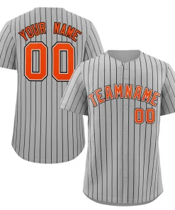 Custom Gray Orange-Navy Stripe Fashion Authentic Baseball Jersey