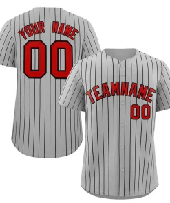 Custom Gray Red-Navy Stripe Fashion Authentic Baseball Jersey