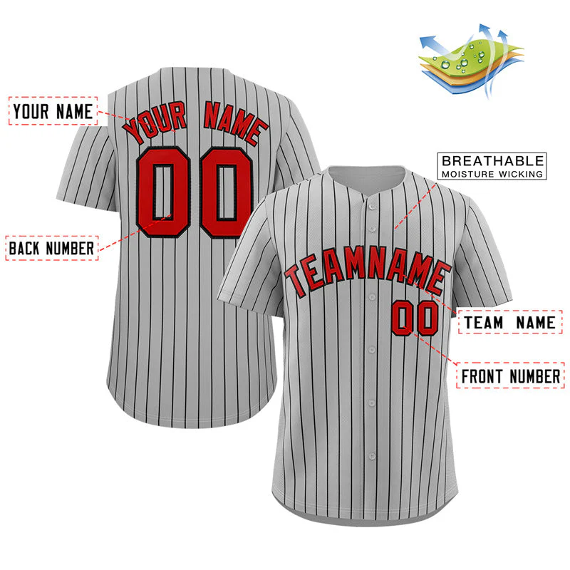 Custom Gray Red-Navy Stripe Fashion Authentic Baseball Jersey - Image 2