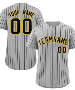 Custom Gray Black-Gold Stripe Fashion Authentic Baseball Jersey
