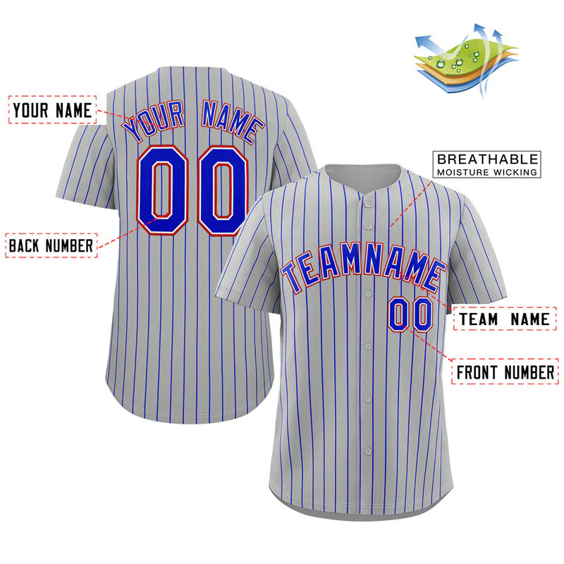 Custom Gray Royal-Orange Stripe Fashion Authentic Baseball Jersey - Image 2