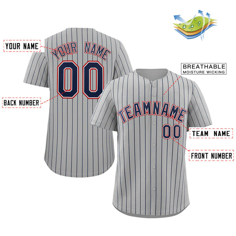 Custom Gray Royal-Orange Stripe Fashion Authentic Baseball Jersey - Image 2