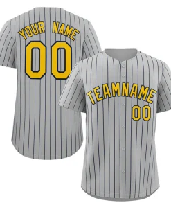 Custom Gray Gold-Navy Stripe Fashion Authentic Baseball Jersey