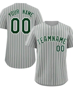 Custom Gray Green-White Stripe Fashion Authentic Baseball Jersey