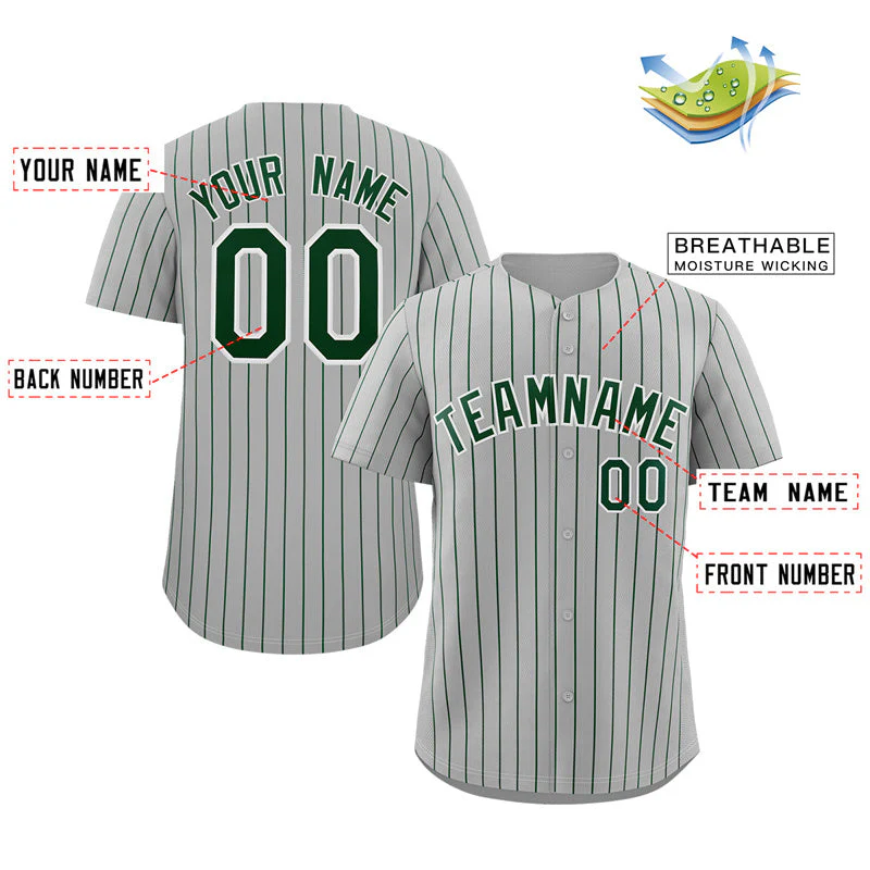 Custom Gray Green-White Stripe Fashion Authentic Baseball Jersey - Image 2