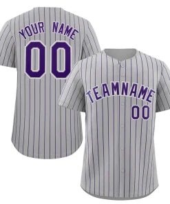 Custom Gray Purple-White Stripe Fashion Authentic Baseball Jersey