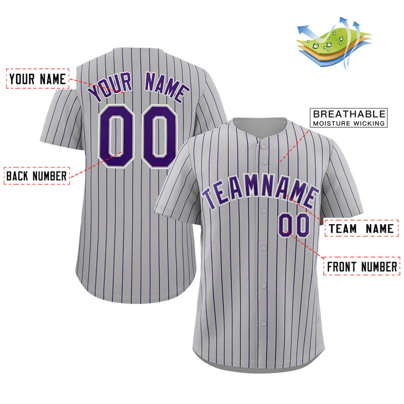 Custom Gray Purple-White Stripe Fashion Authentic Baseball Jersey - Image 2