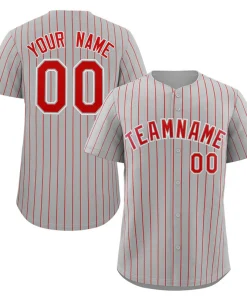 Custom Gray Red-White Stripe Fashion Authentic Baseball Jersey