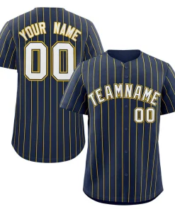 Custom Navy White-Gold Stripe Fashion Authentic Baseball Jersey