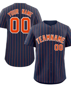 Custom Navy Orange-White Stripe Fashion Authentic Baseball Jersey
