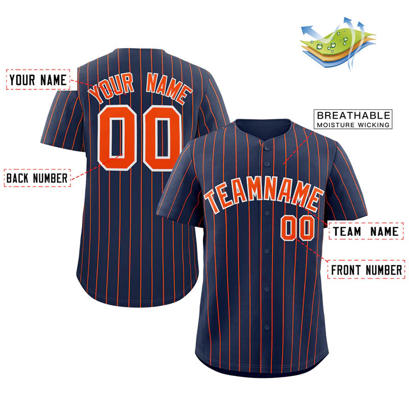Custom Navy Orange-White Stripe Fashion Authentic Baseball Jersey - Image 2