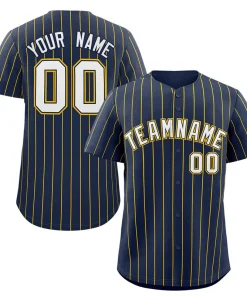 Custom Navy White-Gold Stripe Fashion Authentic Baseball Jersey