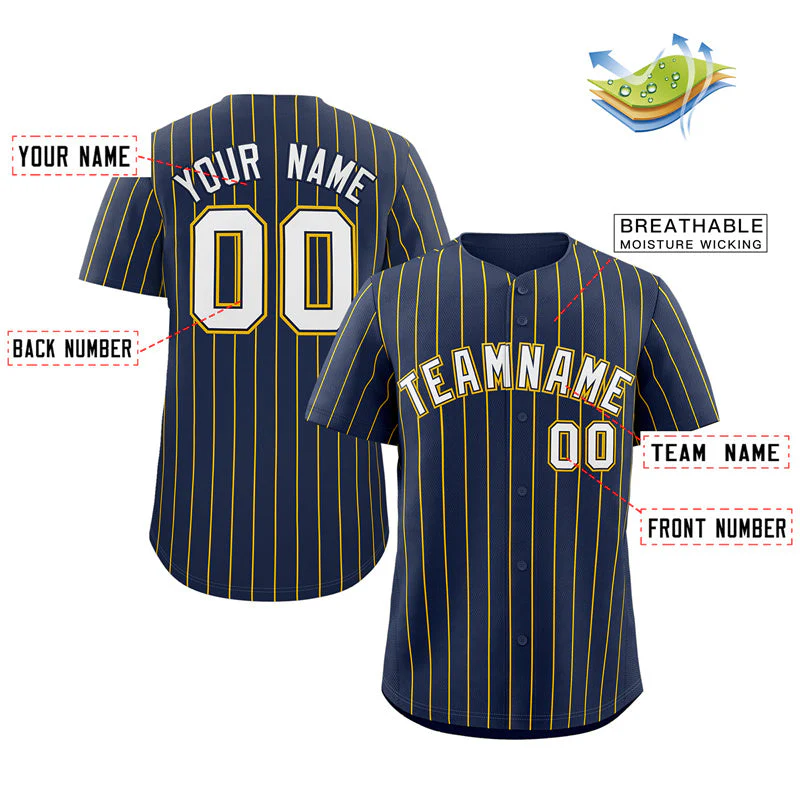 Custom Navy White-Gold Stripe Fashion Authentic Baseball Jersey - Image 2