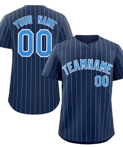 Custom Navy Powder Blue-White Stripe Fashion Authentic Baseball Jersey